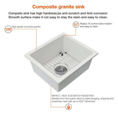 White Composite Quartz Undermount Kitchen Sink 635mm Length Without Faucet