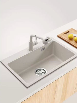 White Composite Quartz Undermount Kitchen Sink 635mm Length Without Faucet