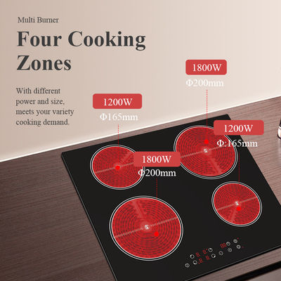 Industrial 4 Ring Built In Ceramic Hob Household Time Setting