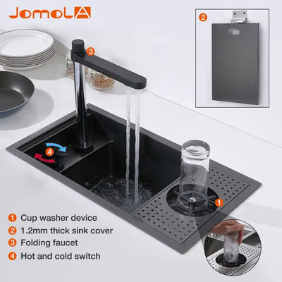 Waterfall 304 Glass Stainless Steel Sink Cabinet PVD Black   Treatment